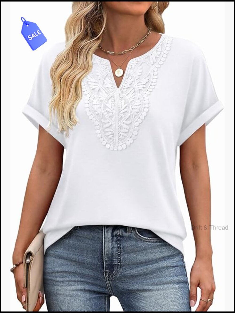 Short Sleeve Lace Front Tunic Top for Leggings Casual Summer Blouse